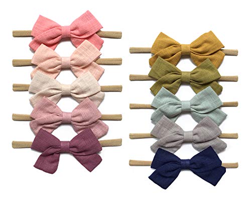 Baby Girl Headbands and Linen Hair Bows, Stretchy Nylon Hairbands for Newborn, Infant, Toddlers