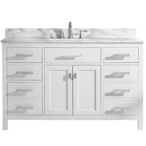 LUCA Kitchen & Bath LC54PWW Tuscan 54' Single Bathroom Vanity Set in Pure White with Carrara Marble Top and Sink