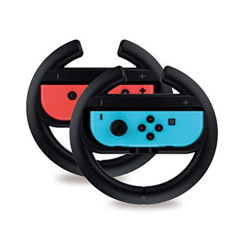 Steering Wheel Controller for Nintendo Switch (2 Pack) by TalkWorks | Racing Games Accessories Joy Con Controller Grip for Mario Kart, Black