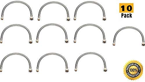EZ-Fluid Stainless Steel Braided Faucet Connector,Faucet Water Supply Hose Connector Lines 1/2' Fip x 3/8' Comp x 20' (Pack 10)