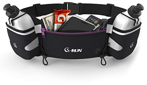 G-Run Medium Hydration Running Belt with Bottles - Water Belts for Woman and Men - iPhone Belt for Any Phone Size - Fuel Marathon Race Pack for Runners