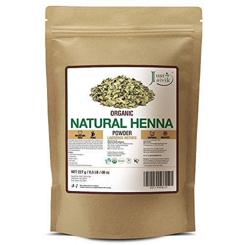 Just Jaivik 100% Organic USDA Certified Henna Powder (Lawsonia Inermis) For Hair Certified by OneCert Asia for USDA Organic Standard 227 Gms / 0.5 LB/ 8 Oz, 100% Natural, No chemical or additive.