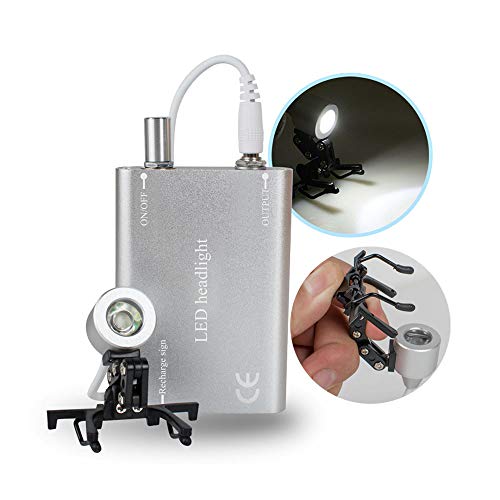 Denshine Silver LED Dental Head Light, Portable Head Lamp Headlight, Headlamp for Dental Surgical Medical Binocular Loupes