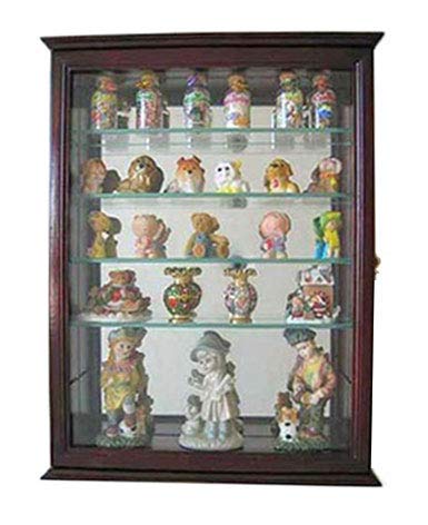 Small Wall Mountable Curio Cabinet Shadow Box, with Glass Door, Mirrored Back, CD06 (Cherry)