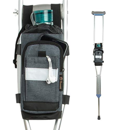 Crutch Bag Lightweight Crutch Accessories Storage Pouch with Reflective Strap and Front Zipper Pocket for Universal Crutch Bag to Keep Item Safety (Dark Gray)