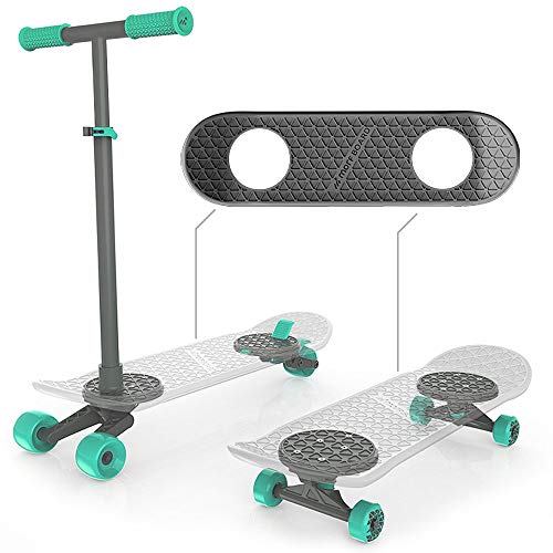 MORFBOARD 39015 Skateboard & Scooter Combo Set, for Boys, Girls, Kids, 2-in-1 Scoot Grey Deck/Mint Wheels