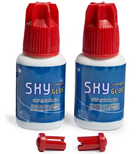 2 Bottles Long Retention Eyelash Extension Glue SKY S+ 5ml Professional Black Eyelash Extension Adhesive 1-2s Fast Drying 6-8 Weeks Lasting time for Individual Mink Lash Extensions