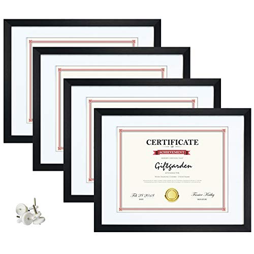 Giftgarden 8.5x11 Picture Frames with White Mats & Tempered Glass Fronts Set of 4, Diploma Certificate Frame for Wall Decor or Tabletop Display, Black