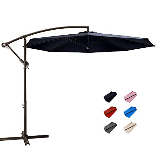 KITADIN Offset Umbrella - 10Ft Cantilever Patio Hanging Umbrella,Outdoor Market Umbrellas with Crank Lift & Cross Base (10 Ft, Navy)