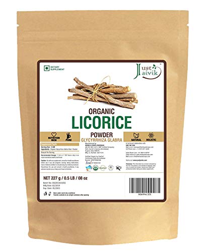 Just Jaivik 100% Organic Licorice Root Powder - Mulethi Powder 227 g / 0.5 LB Pack (Glycyrrhiza Glabra) / Yastimadu Powder- an USDA Organic Certified Herb