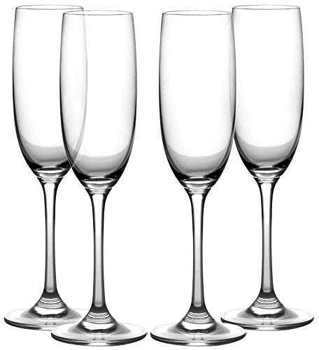 Amlong Crystal Champagne Flutes Glasses, Lead-Free, Clear Stem, Set of 4 Lead Free Glasses