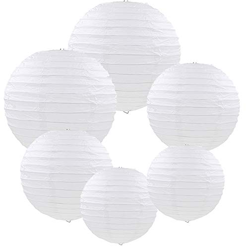 E-MANIS White Paper Round Lanterns for Birthday Wedding Party Decorations Crafts (1-Pack of 6) (White)