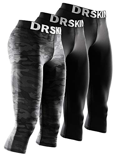 DRSKIN 3 Pack Men’s 3/4 Compression Tight Pants Base Under Layer Running Shorts Cool Dry 3 Pack (Classic (B801 2P+MBB802 1P), M)