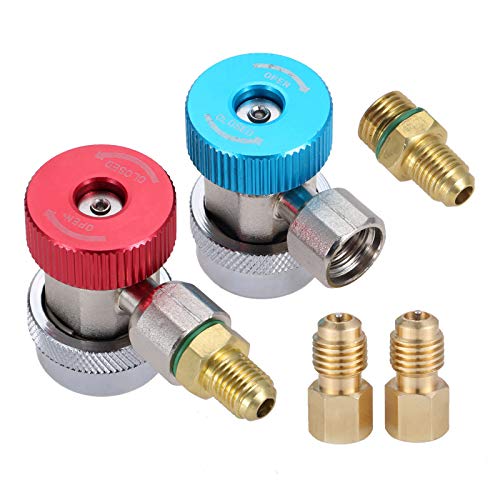 R134A Adapter Fittings, Adjustable R134a High Low Quick Coupler Connector, AC Freon Manifold Gauge Hose Conversion kit, 1/4 SAE HVAC with 1/4'' Female 1/2 Male Brass Adapter