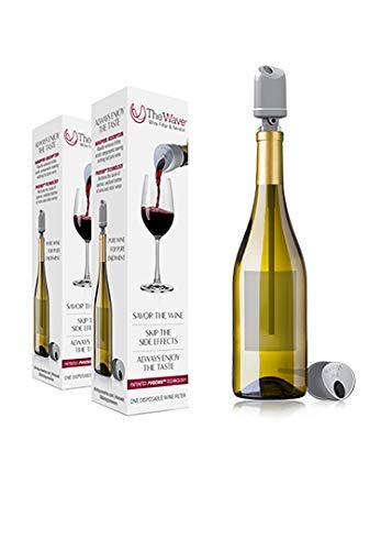 The Wave Wine Filter & Aerator by PureWine | No More Wine Headaches | Removes Sulfites AND Histamines | By-The-Bottle (2-pack)