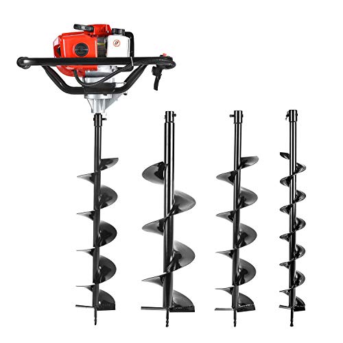 Earth Auger Power Head Heavy Duty with 52cc, 2 Cycle, Powered-Digger-Extention-Stroke-Person-Powerhead Full Engine Post Hole Digger Auger Petrol Drill Bit Earth Borer +3 Bit 4' 6' 8'