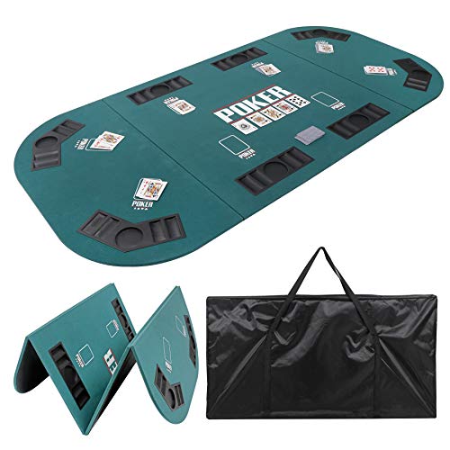 Smartxchoices Foldable Poker Table Top 8 Player 71'x 35' Poker Topper Cover Mat w/Chips Tray Cup Holders Carry Case for Texas Hold'em Casino Home Cards Game Nights Oval