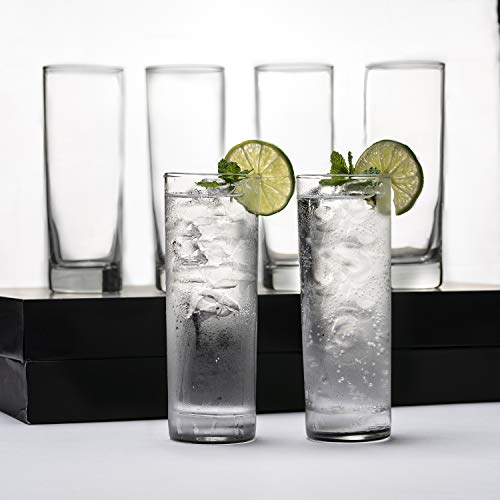 Premium Highball Glass Set - Elegant Tom Collins Glasses Set of 6-12oz Tall Drinking Water Glasses - Bar Glassware for Mojito, Whiskey, Cocktail - Crystal High Ball Glass Drink Tumblers