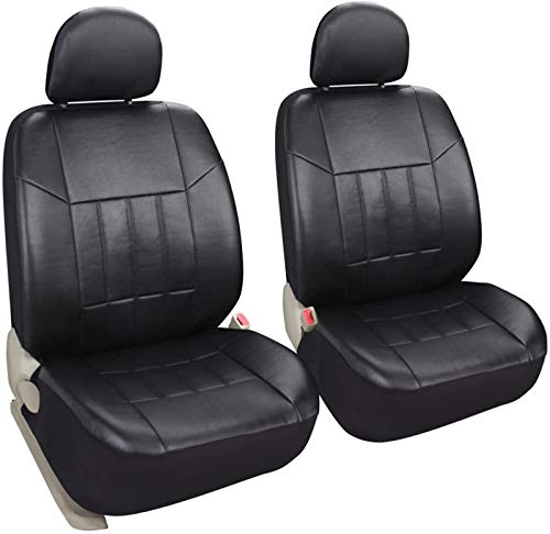 Auto 2 Leather Black Car Seat Covers Universal Fit Cars SUV Trucks Front Seats Low Back with Airbag - Leader Accessories