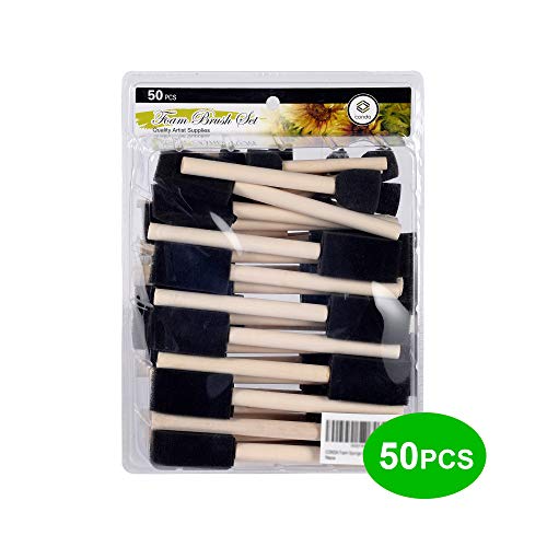 conda 50 Pack 0.5'-2' Different Size Assorted Foam Brush Set Wood Handle Paint Brush Set- Lightweight, Durable, Great for Acrylics, Stains, Varnishes, Crafts