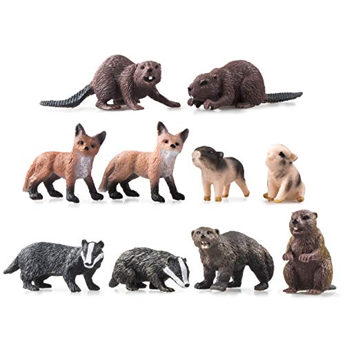 TOYMANY 10PCS Mini Forest Animal Figures, Realistic Wildlife Animal Figurines Toy Set Includes Beavers Foxes Badgers, Easter Eggs Education Birthday Gift Christmas Toy for Kids Children Toddlers