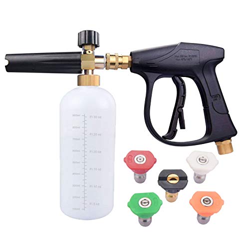 JWGJW Adjustable Foam Cannon, Pressure Washer Spray Nozzle Tips Multiple Degrees, 1/4 INCH (2.5 GMP) .car wash. (Foam Cannon + high-Pressure Gun +5 high Pressure w)