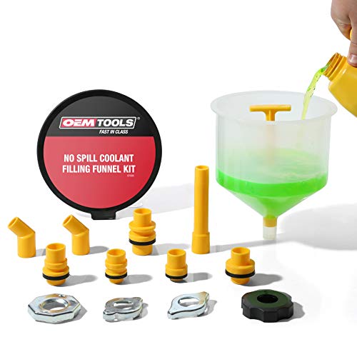 OEM TOOLS 87009 No-Spill Coolant Funnel Kit, Near Universal Fitment, Translucent, 15 Piece Set