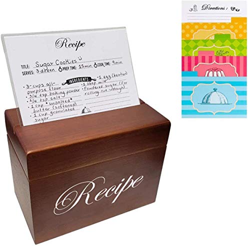 Stock Your Home Hand-Crafted Wooden Recipe Box - 75 Recipe Cards and 8 Dividers - Easy Viewing Slit and Plastic Recipe Card Holder - Conversion Chart - Termite and Rot Resistant Small Recipe Box