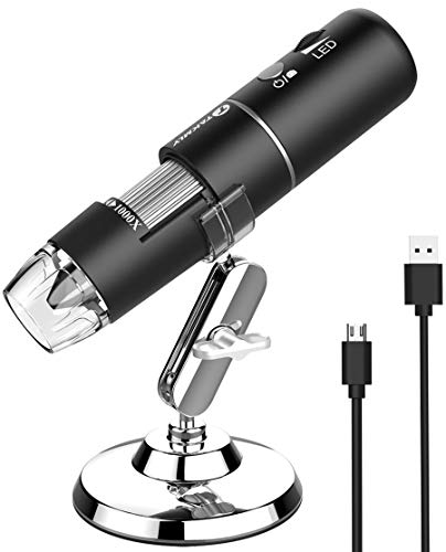 Wireless Digital Microscope Handheld USB HD Inspection Camera with Stand Compatible with iPhone, iPad, Samsung Galaxy, Android, Mac, Windows Computer 50x-1000x Magnification