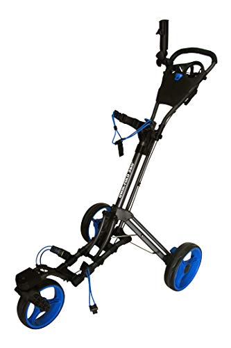 Qwik-Fold 360 Swivel 3 Wheel Push Pull Golf CART - 360 Rotating Front Wheel - ONE Second to Open & Close! (Charcoal/Blue)
