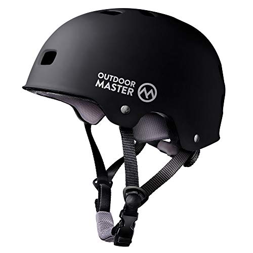 OutdoorMaster Skateboard Cycling Helmet - ASTM & CPSC Certified Two Removable Liners Ventilation Multi-sport Scooter Roller Skate Inline Skating Rollerblading for Kids, Youth & Adults - L - Black