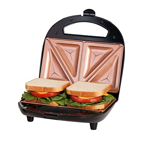 GOTHAM STEEL 2108 Maker, Toaster and Electric Panini Grill with Ultra Nonstick Copper Surface Makes Sandwich in Minutes with Virtually No Clean Up, Double