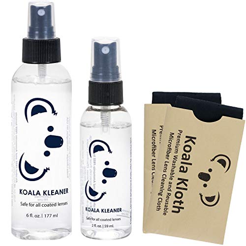 Koala Kleaner Alcohol Free Eyeglass Lens Cleaner Spray Care Kit | Proudly American Made | Ultra Gentle, Highly Effective, and 100% Safe for Cleaning All Lenses and Screens, 6oz + 2oz + 2 Cloths