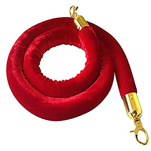 Red Velvet Stanchion Rope Crowd Control Rope Barrier with Gold Color Plated Hooks, 60-Inch 4.5 Feet