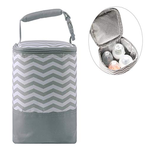 Insulated Baby Bottle Bag for Daycare - MBJERRY Size Upgrade Breastmilk Cooler Bag Baby Bottle Tote Bags, Easily Attaches to Stroller(Gray Wavy Stripes,Fits up to 4 Large 8 Oz. Bottles)