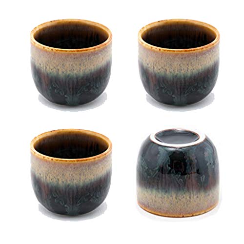 Happy Sales, Japanese Design Ceramic Sake Set Tokkuri 5 fl oz Bottle with Two Sake Ochoko Cups 2 fl oz (BlackBrown)