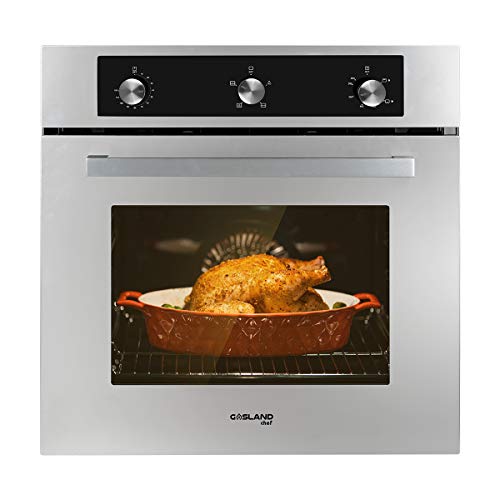 Single Wall Oven, GASLAND Chef GS606MS 24' Built-in Natural Gas Oven, 6 Cooking Function Convection Gas Wall Oven with Rotisserie, Mechanical Knob Control, 120V Electric Ignition, Stainless Steel