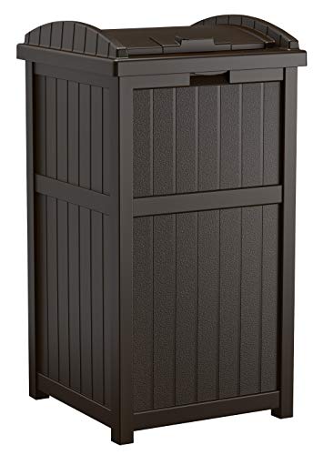 Suncast 33 Gallon Can Resin Outdoor Trash Hideaway with Lid Use in Backyard, Deck, or Patio, Brown