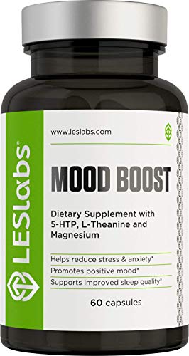 LES Labs Mood Boost, Anxiety Relief Supplement, Stress Relief, Mood Enhancer & Sleep Aid with 5-HTP, Ashwagandha, Rhodiola Rosea & GABA, 60 Capsules