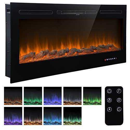 Homedex 50' Recessed Mounted Electric Fireplace Insert with Touch Screen Control Panel, Remote Control, 750/1500W, Black