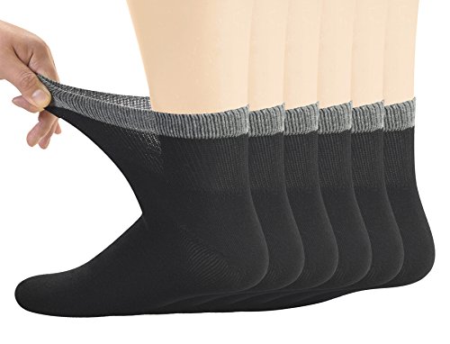 Yomandamor Men's Bamboo Diabetic Ankle Socks with Seamless Toe and Non-Binding Top,6 Pairs L Size(10-13)