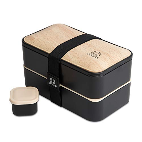 UMAMI Premium Bento Lunch Box For Adults/Children - Includes 1 Sauce Pot & Cutlery 3 Pieces - Japanese Hermetic Box - 2 Compartments - Micro-Waves & Dishwasher & Freezer - BPA Free - Zero Waste