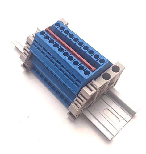 Dinkle Combiner DK2.5N-BL 10 Gang Power Distribution Dk2.5N-BL 10 Gang Box Connector DIN Rail Terminal Blocks, 12-22 AWG, 20 Amp, 600V Solar Combiner, Blue