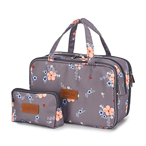 Travel Makeup Bag Toiletry Bags Large Cosmetic Cases for Women Girls Water-resistant (gray floral / makeup bag set)