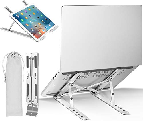 Laptop Stand, iVoler Laptop Holder Riser Computer Tablet Stand, 6 Angles Adjustable Aluminum Ergonomic Foldable Portable Desktop Holder Compatible with MacBook,iPad, HP, Dell, Lenovo 10-15.6” Silver