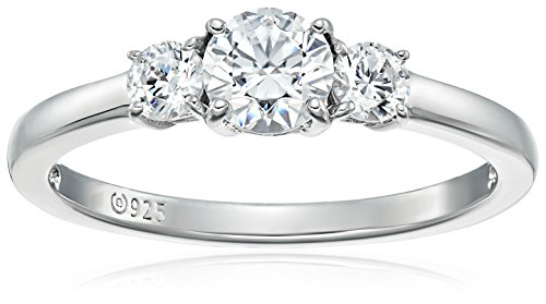 Platinum-Plated Sterling Silver Round 3-Stone Ring made with Swarovski Zirconia (1 cttw), Size 9