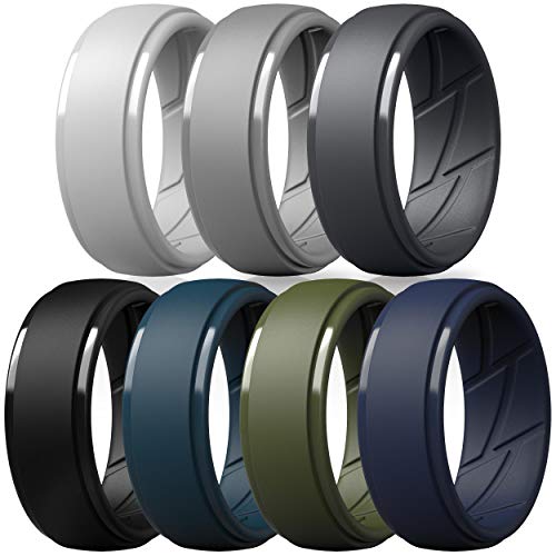 ThunderFit Silicone Wedding Ring for Men, Breathable with Air Flow Grooves - 10mm Wide - 2.5mm Thick (Light Grey, Dark Grey, Navy Blue, Grey, Olive Green, Dark Blue, Black - Size 9.5-10(19.8mm))