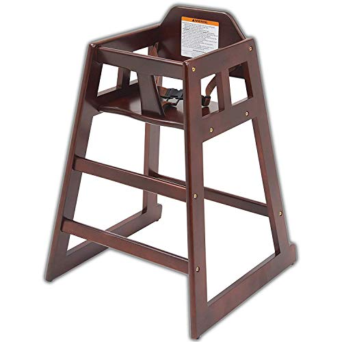 Wooden high Chair for Babies, Infants and Toddlers + highchair Safety Straps, Complies with The New CPSC Laws, for Restaurant and Home use, Mahogany