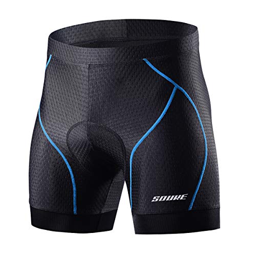 Souke Sports Men's Cycling Underwear Shorts 4D Padded Bike Bicycle MTB Liner Shorts with Anti-Slip Leg Grips(Blue, Large)