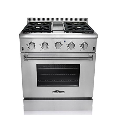 Thor Kitchen HRG3080U 30' Freestanding Professional Style Gas Range with 4.2 cu. ft. Oven, 4 Burners, Convection Fan, Cast Iron Grates, and Blue Porcelain Oven Interior, in Stainless Steel